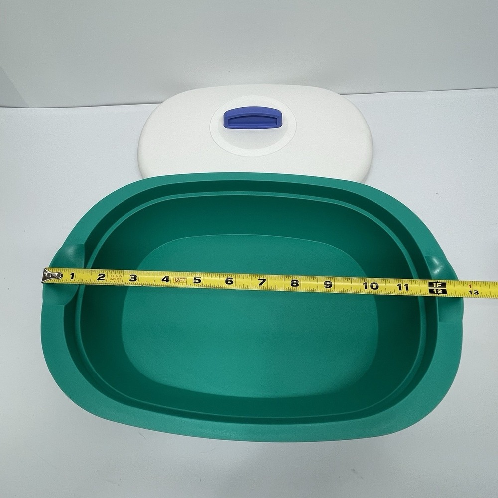 13" Tupperware 7 1/4 Cup Legacy Microwave Serving Dish Tray Oval Teal White Lid - Picture 10 of 12